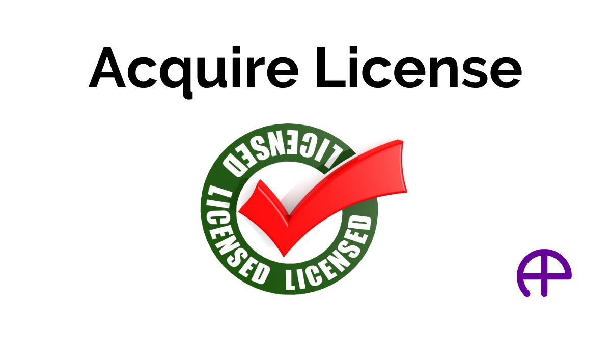 Acquire License: Authenticated And Approved Licensed stamp with check mark