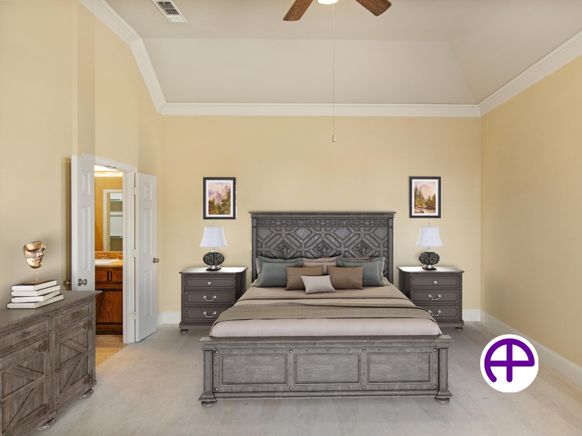 Virtually staged bedroom image enhanced by accuhdr™ and accuvirtualstaging™ services