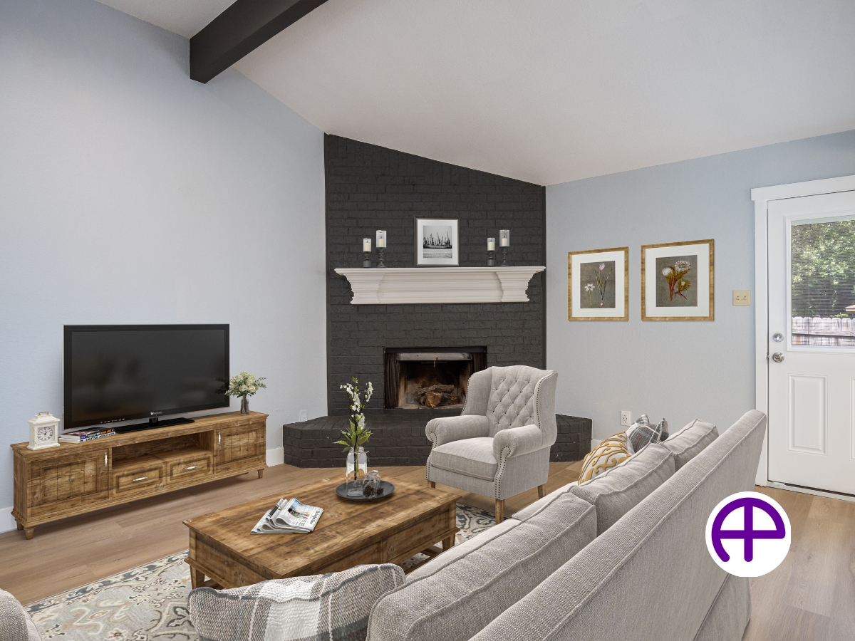 Virtually staged family room enhanced by accuhdr™ and accuvirtualstaging™ services
