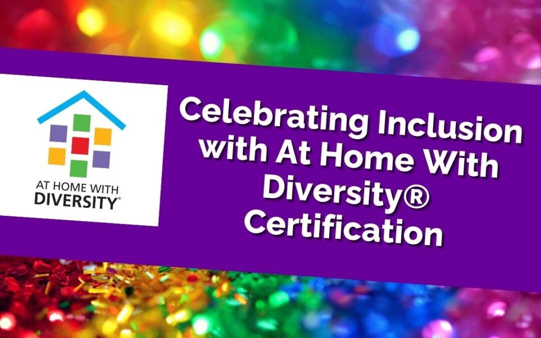 At Home With Diversity® logo and blog title on a purple banner with rainbow glitter