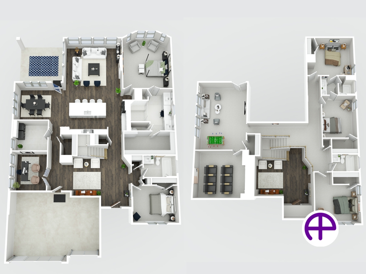 3d floor plan of both floors in two-story home in dallas