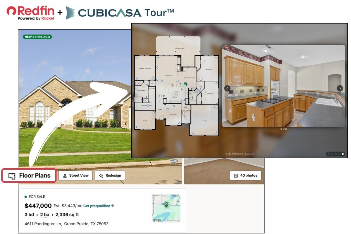 Redfin listings featuring cubicasa tour for real estate in dallas, texas, 2025.