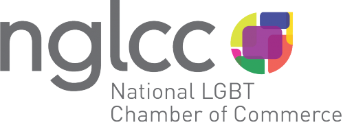 Official logo of the nglcc national lgbt chamber of commerce featuring grey text alongside a colorful, multi-layered geometric circle emblem.
