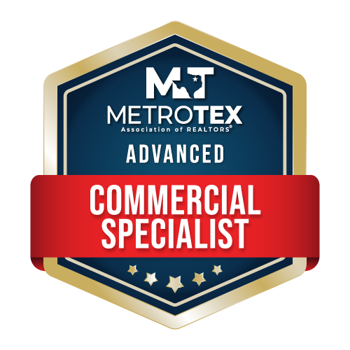 Metrotex advanced commercial specialist certification badge honoring the first metrotex affiliate to achieve this credential in dallas, texas.